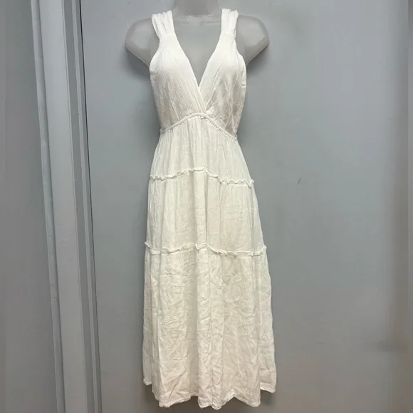 Salty Lemon White Tiered Boho Midi Dress – Size Small - Picture 1 of 6